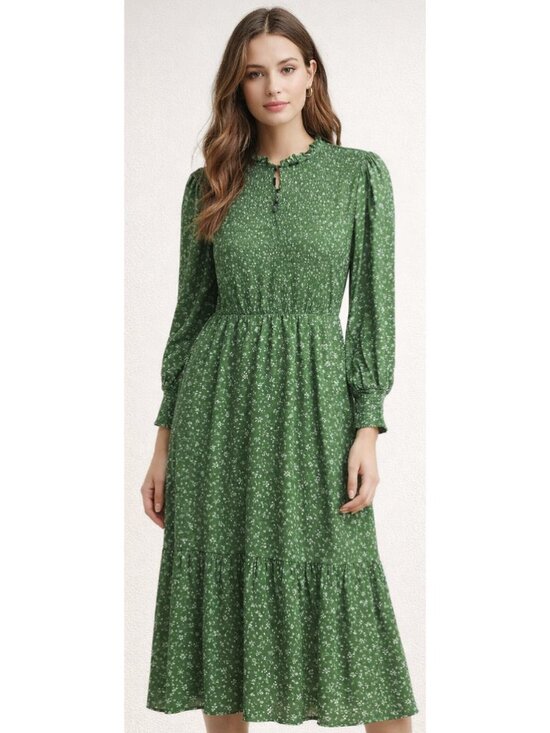 Wyse London Dresses & Skirts - WYSE LONDON Sabine Smocked Tiered Maxi Floral Dress Green US 4 Cottagecore Boho